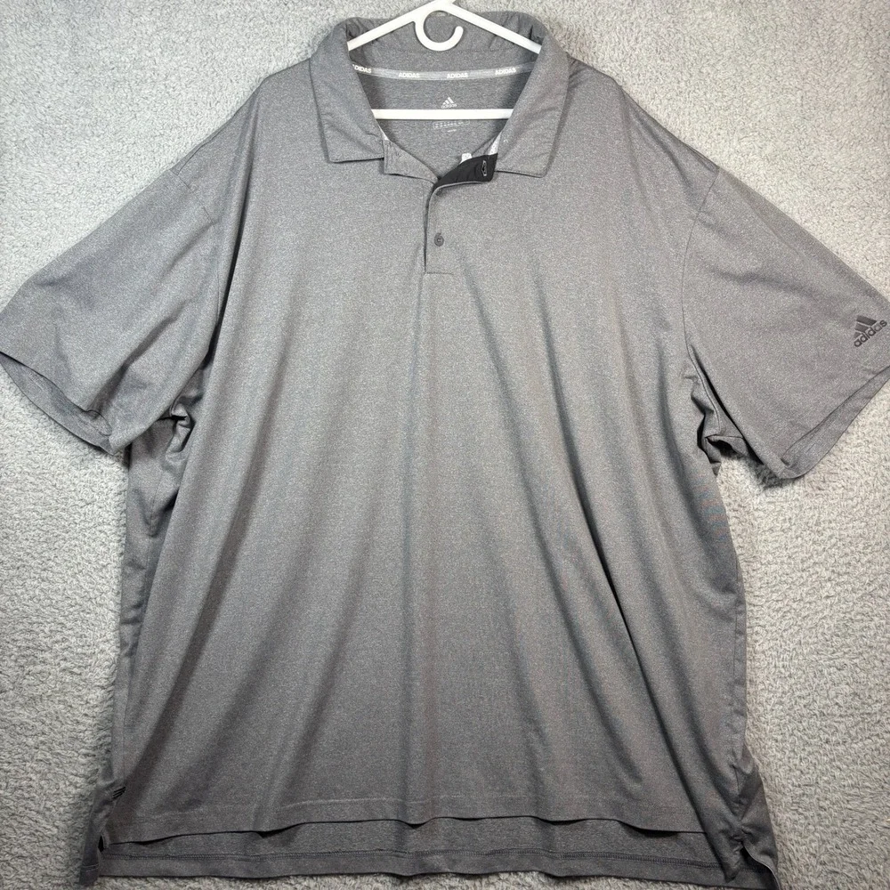 Adidas Polo Shirt Men 5XL Grey Performance Golf Short Sleeve Stretch Heathered